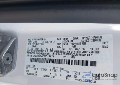 2015 Ford Escape Titanium from USA, damaged, VIN 1FMCU0J94FUC19877